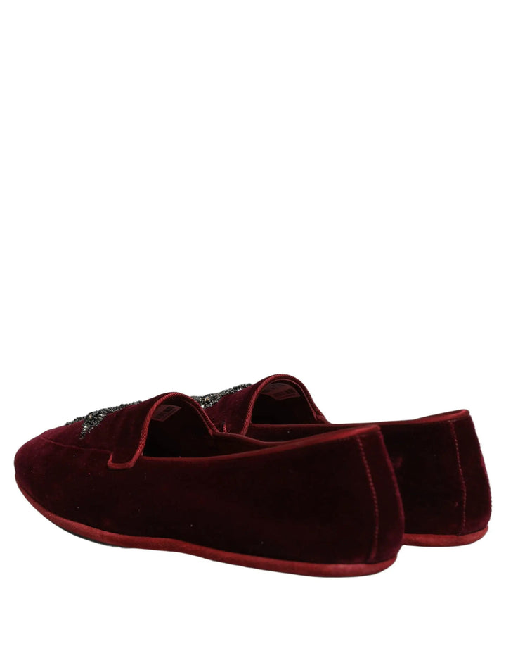 Dolce &amp; Gabbana Red Suede Embellished Men Dress Loafers Shoes