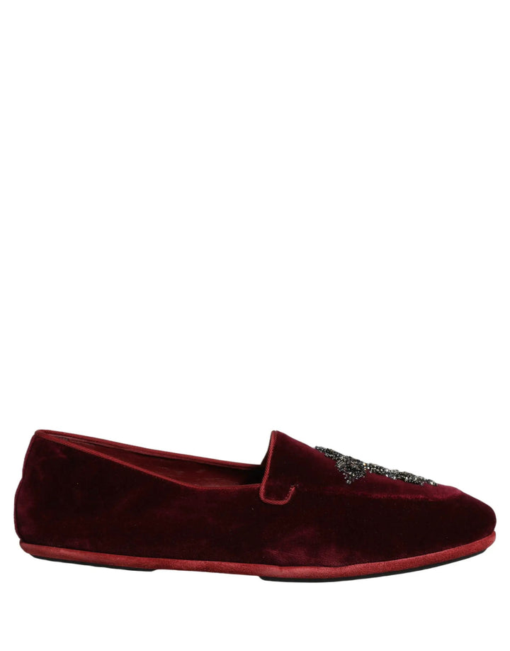 Dolce &amp; Gabbana Red Suede Embellished Men Dress Loafers Shoes