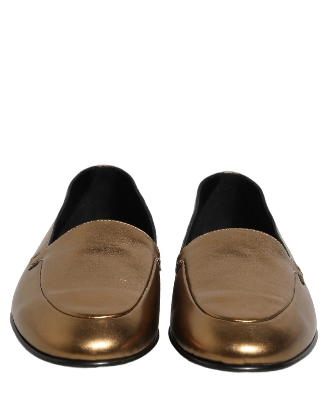 Dolce &amp; Gabbana Gold Leather DG Logo Slip On Men Loafers Shoes