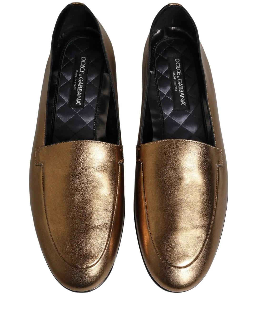 Dolce &amp; Gabbana Gold Leather DG Logo Slip On Men Loafers Shoes