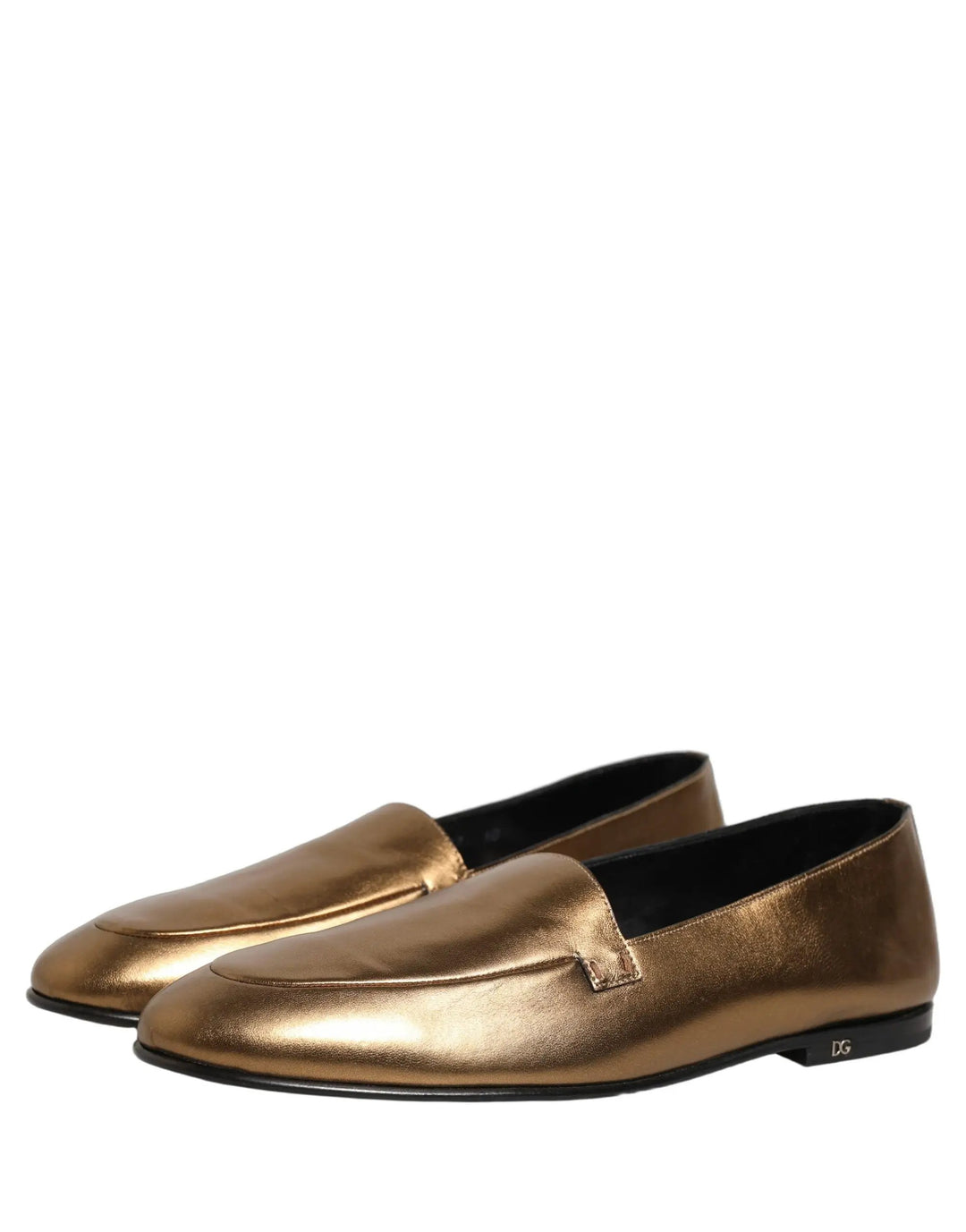 Dolce &amp; Gabbana Gold Leather DG Logo Slip On Men Loafers Shoes