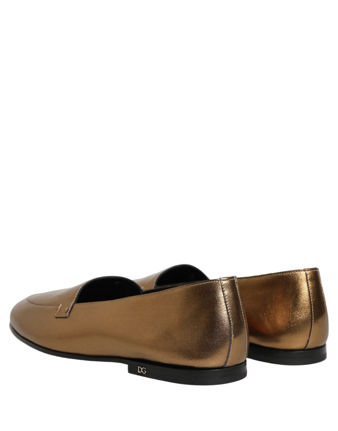 Dolce &amp; Gabbana Gold Leather DG Logo Slip On Men Loafers Shoes