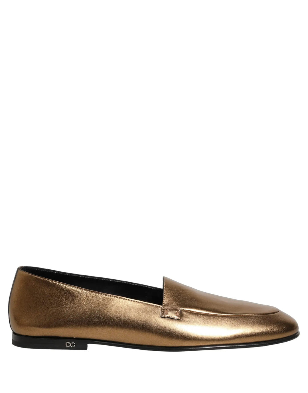 Dolce &amp; Gabbana Gold Leather DG Logo Slip On Men Loafers Shoes