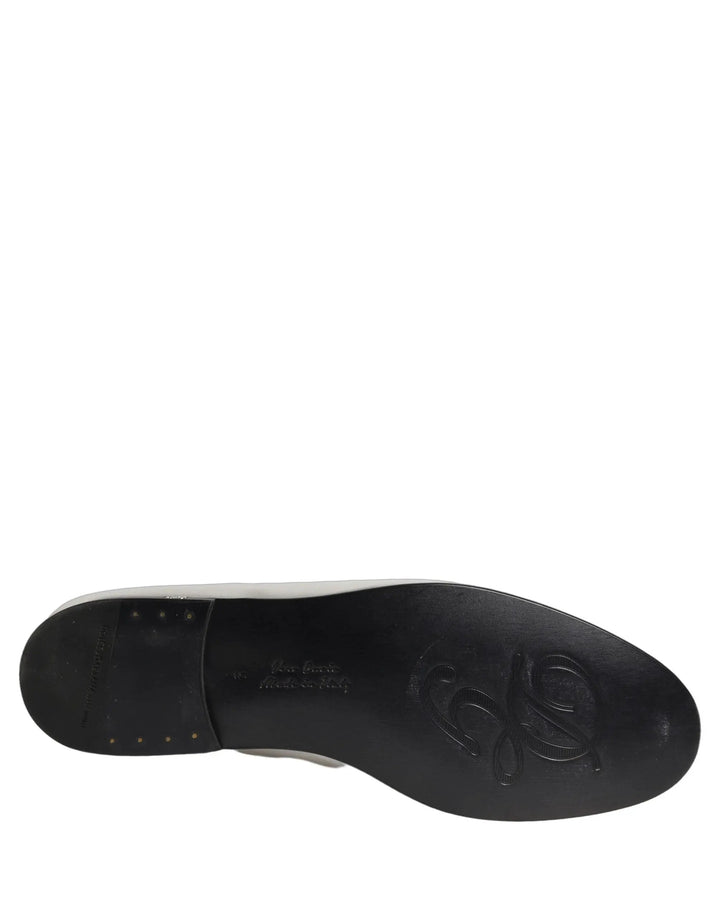 Dolce &amp; Gabbana Silver Leather DG Logo Slip On Loafers Shoes