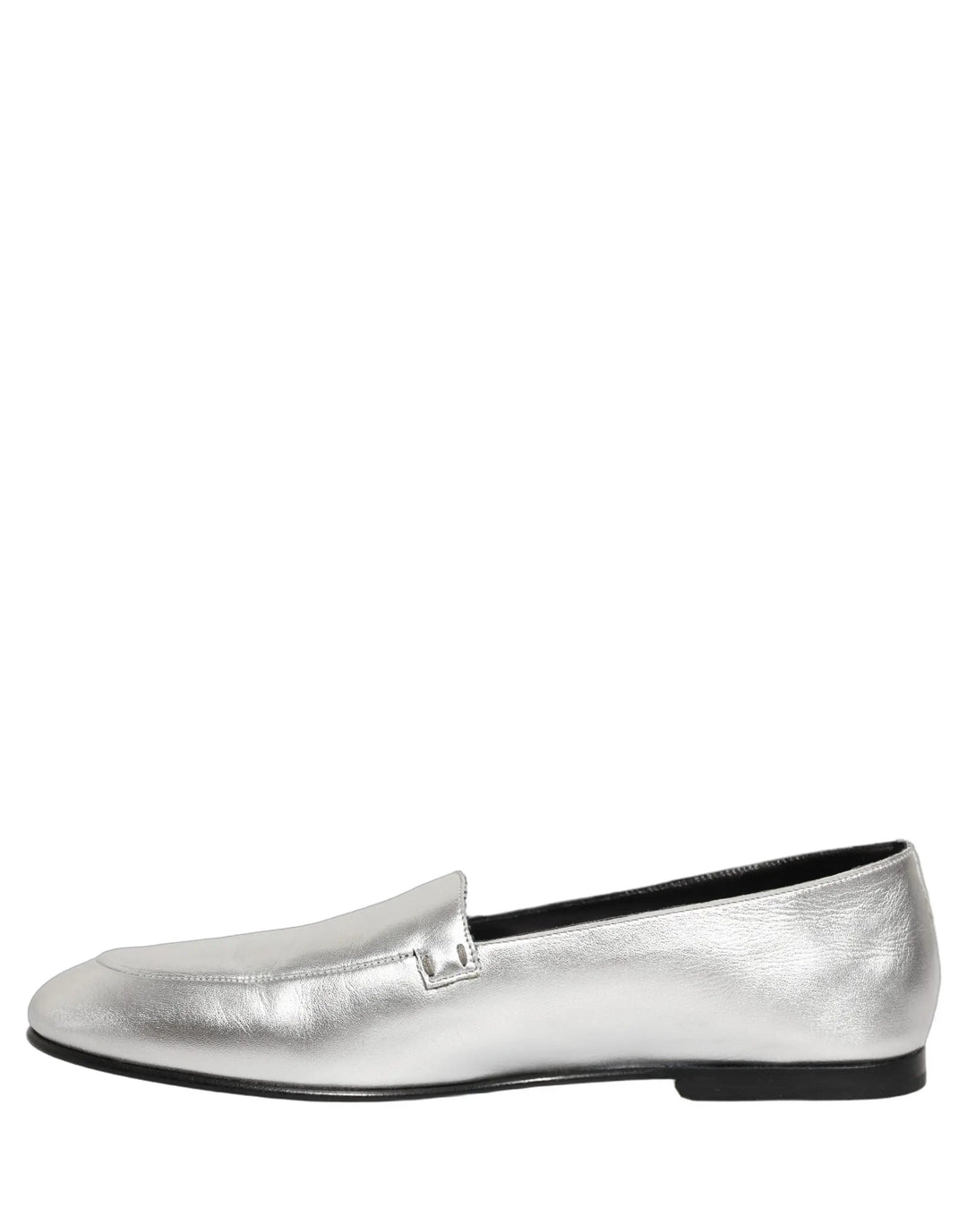 Dolce &amp; Gabbana Silver Leather DG Logo Slip On Loafers Shoes
