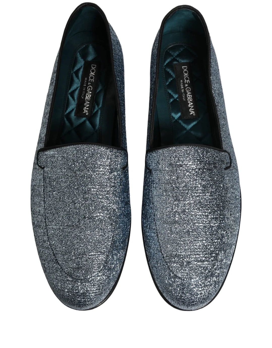 Dolce &amp; Gabbana Blue Glitter Lurex DG Logo Dress Loafers Shoes