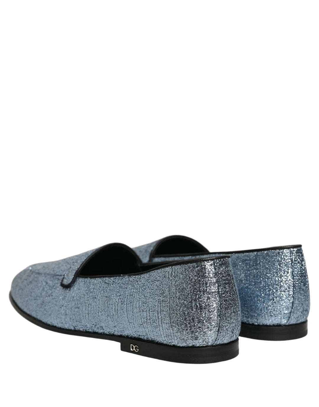Dolce &amp; Gabbana Blue Glitter Lurex DG Logo Dress Loafers Shoes