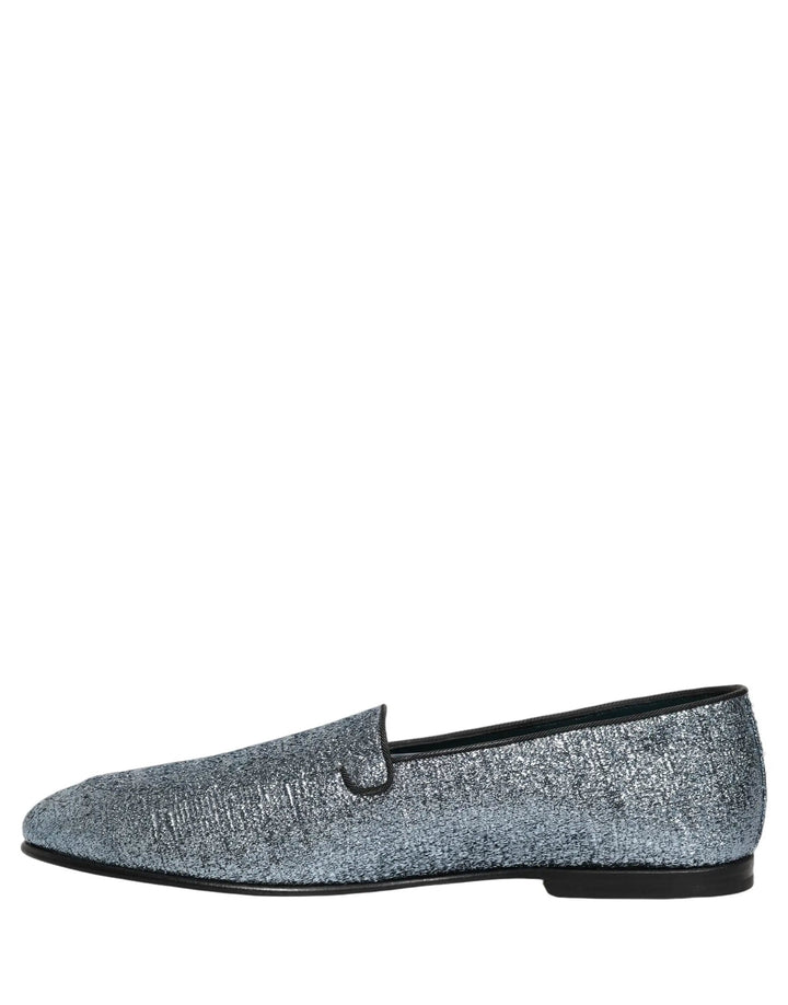 Dolce &amp; Gabbana Blue Glitter Lurex DG Logo Dress Loafers Shoes