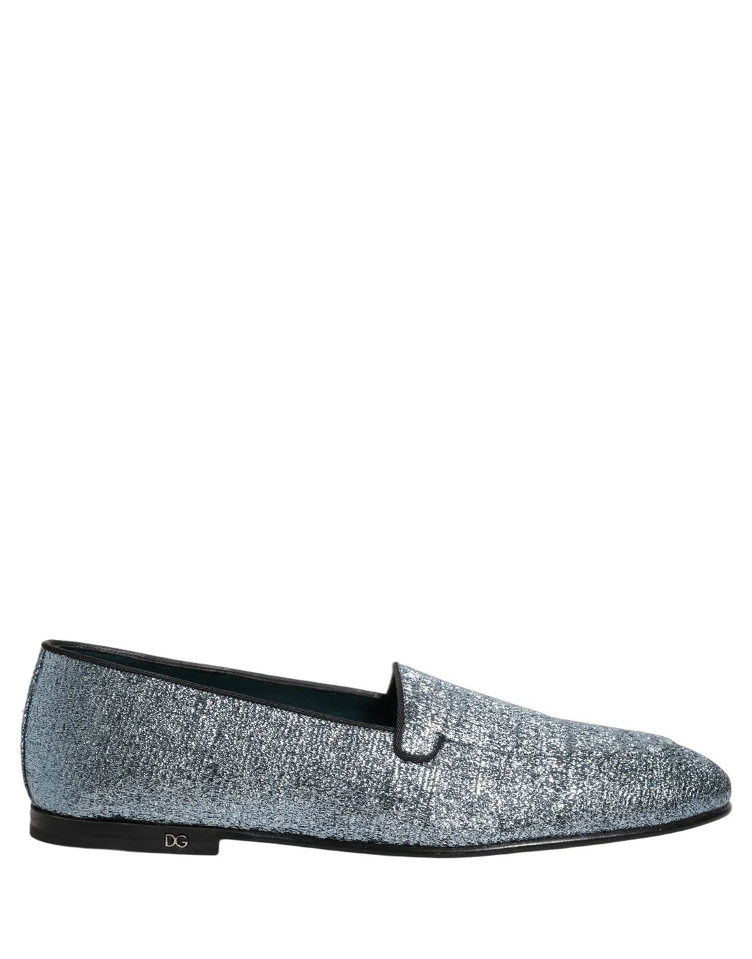 Dolce &amp; Gabbana Blue Glitter Lurex DG Logo Dress Loafers Shoes