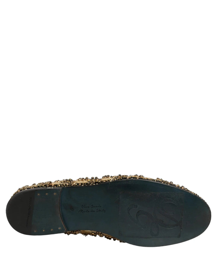 Dolce &amp; Gabbana Gold Sequin Embellished Dress Loafers Shoes