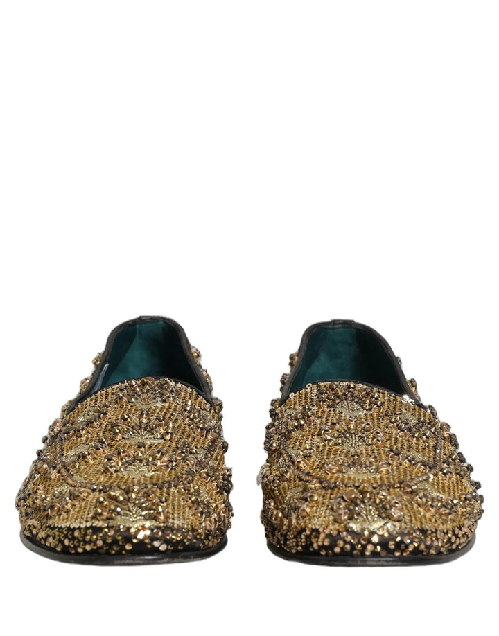 Dolce &amp; Gabbana Gold Sequin Embellished Dress Loafers Shoes