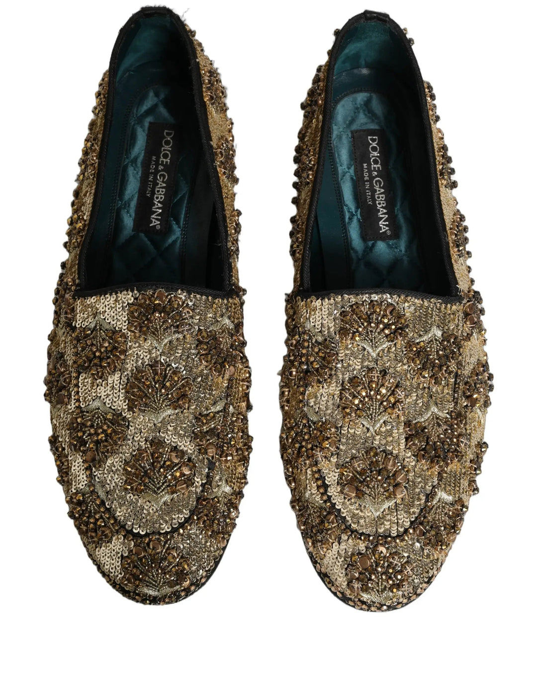 Dolce &amp; Gabbana Gold Sequin Embellished Dress Loafers Shoes