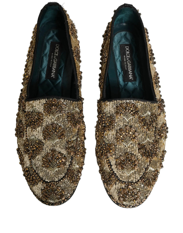 Dolce &amp; Gabbana Gold Sequin Embellished Dress Loafers Shoes