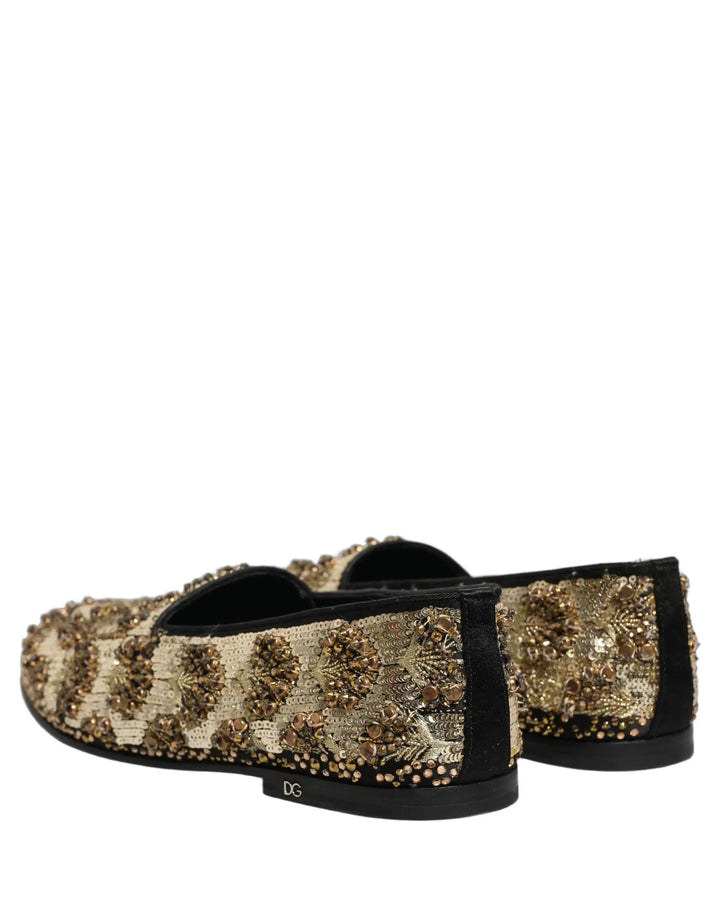 Dolce &amp; Gabbana Gold Sequin Embellished Dress Loafers Shoes