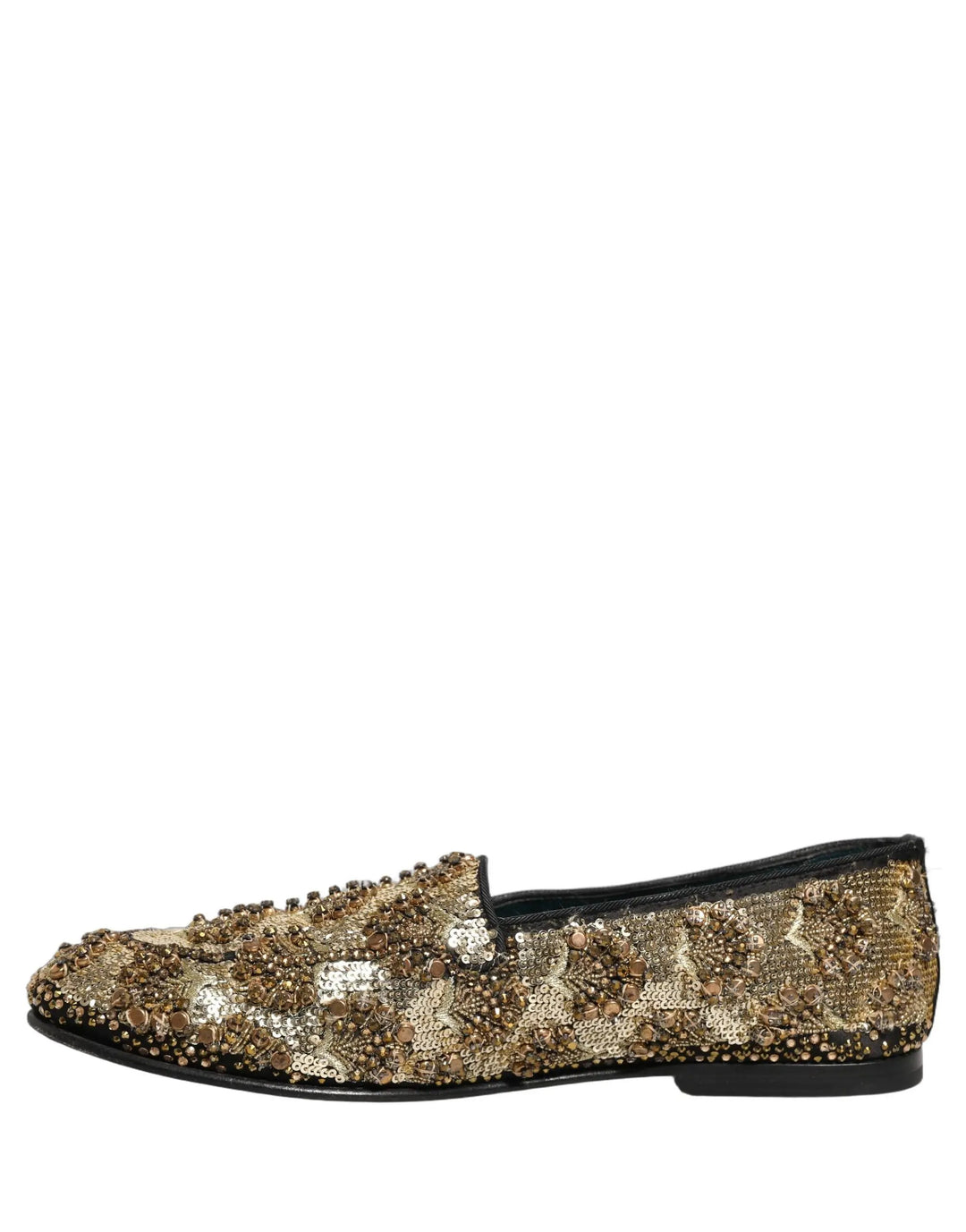 Dolce &amp; Gabbana Gold Sequin Embellished Dress Loafers Shoes