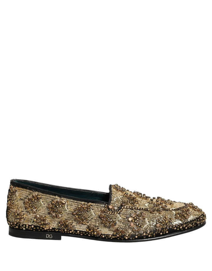 Dolce &amp; Gabbana Gold Sequin Embellished Dress Loafers Shoes