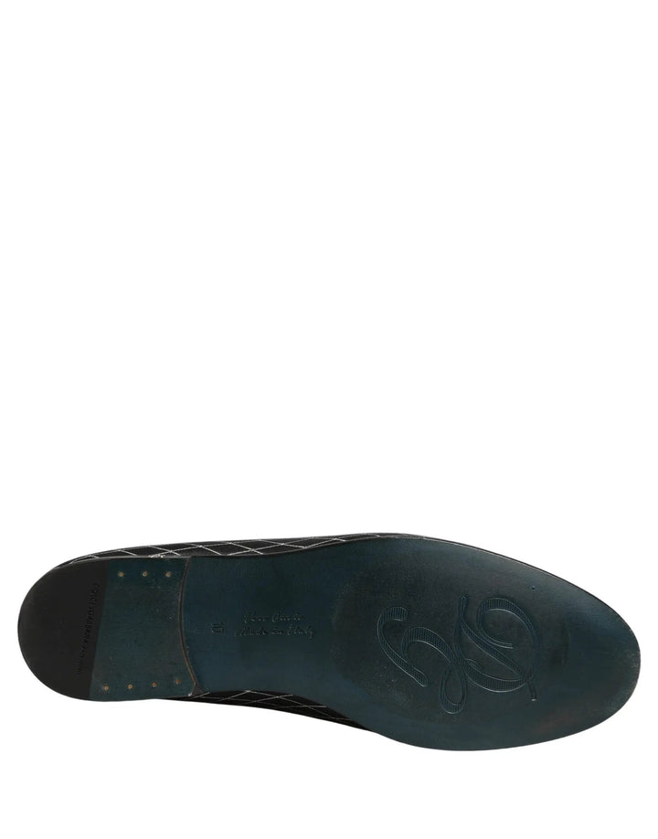 Dolce &amp; Gabbana Black Velvet Diamond Stitched Loafers Shoes