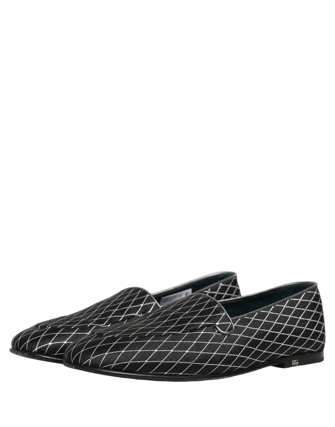 Dolce &amp; Gabbana Black Velvet Diamond Stitched Loafers Shoes