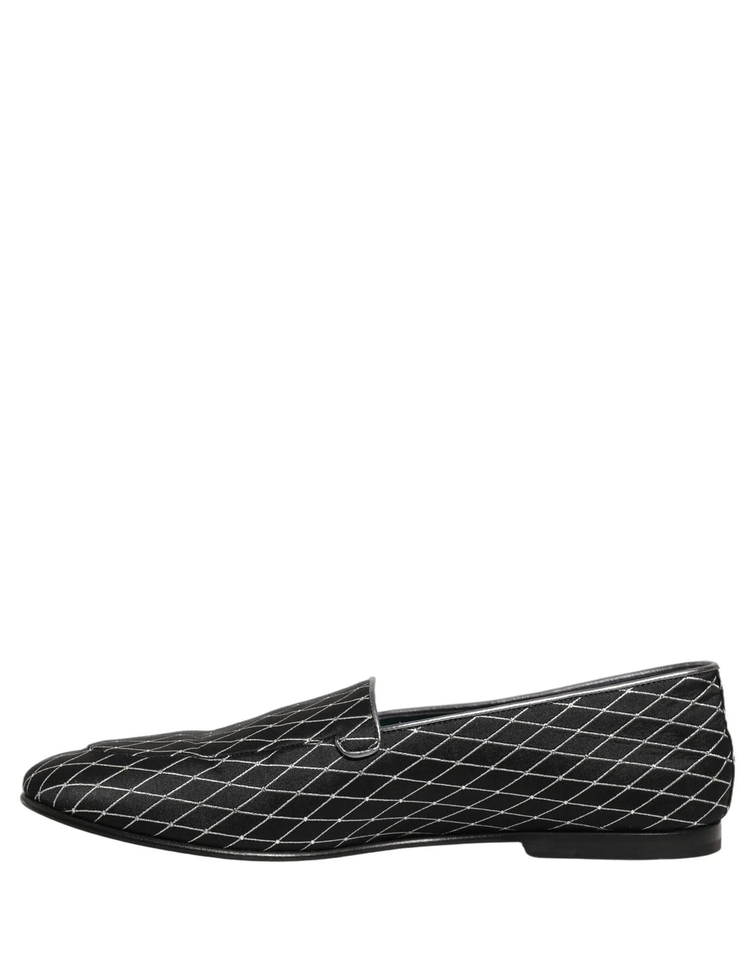 Dolce &amp; Gabbana Black Velvet Diamond Stitched Loafers Shoes