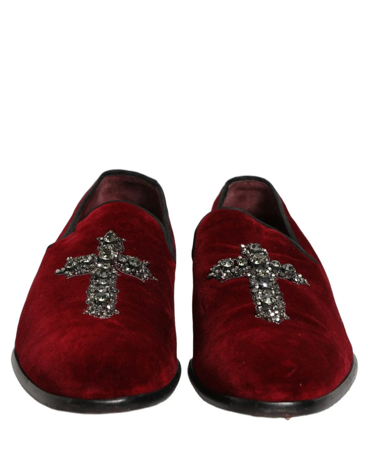 Dolce &amp; Gabbana Maroon Suede Cross Slip On Dress Loafers Shoes