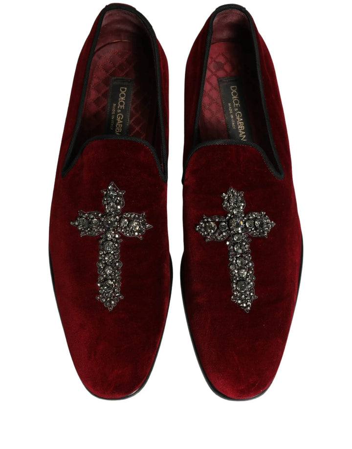 Dolce &amp; Gabbana Maroon Suede Cross Slip On Dress Loafers Shoes