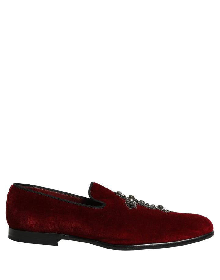 Dolce &amp; Gabbana Maroon Suede Cross Slip On Dress Loafers Shoes
