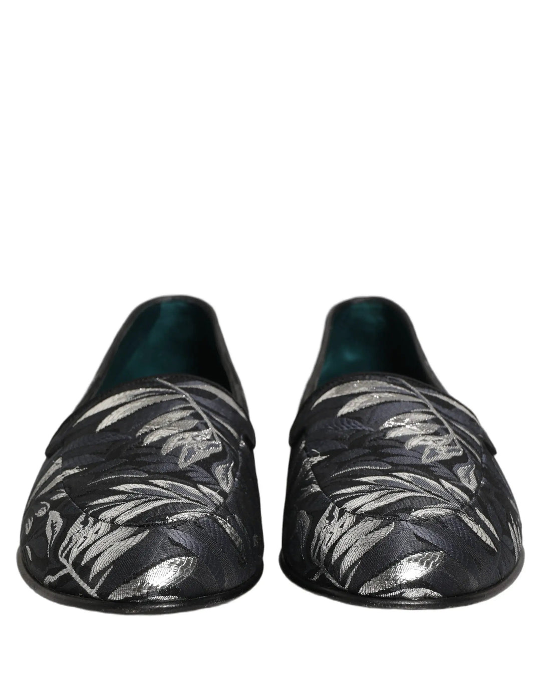 Dolce &amp; Gabbana Black Leaf Embroidery Dress Men Loafers Shoes