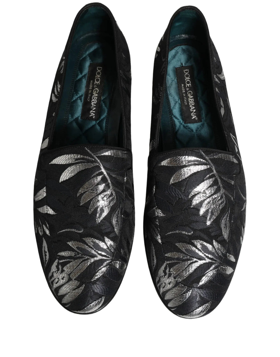Dolce &amp; Gabbana Black Leaf Embroidery Dress Men Loafers Shoes