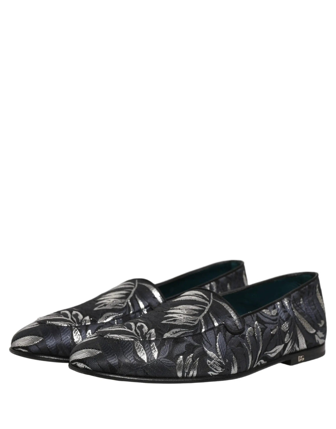 Dolce &amp; Gabbana Black Leaf Embroidery Dress Men Loafers Shoes