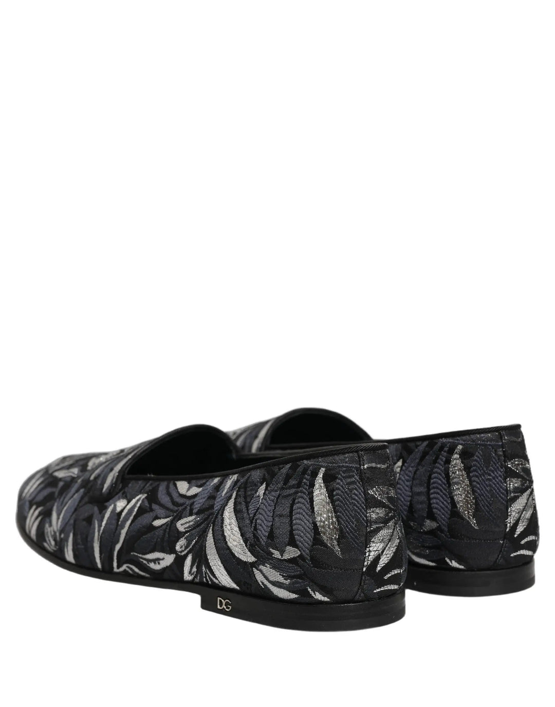 Dolce &amp; Gabbana Black Leaf Embroidery Dress Men Loafers Shoes