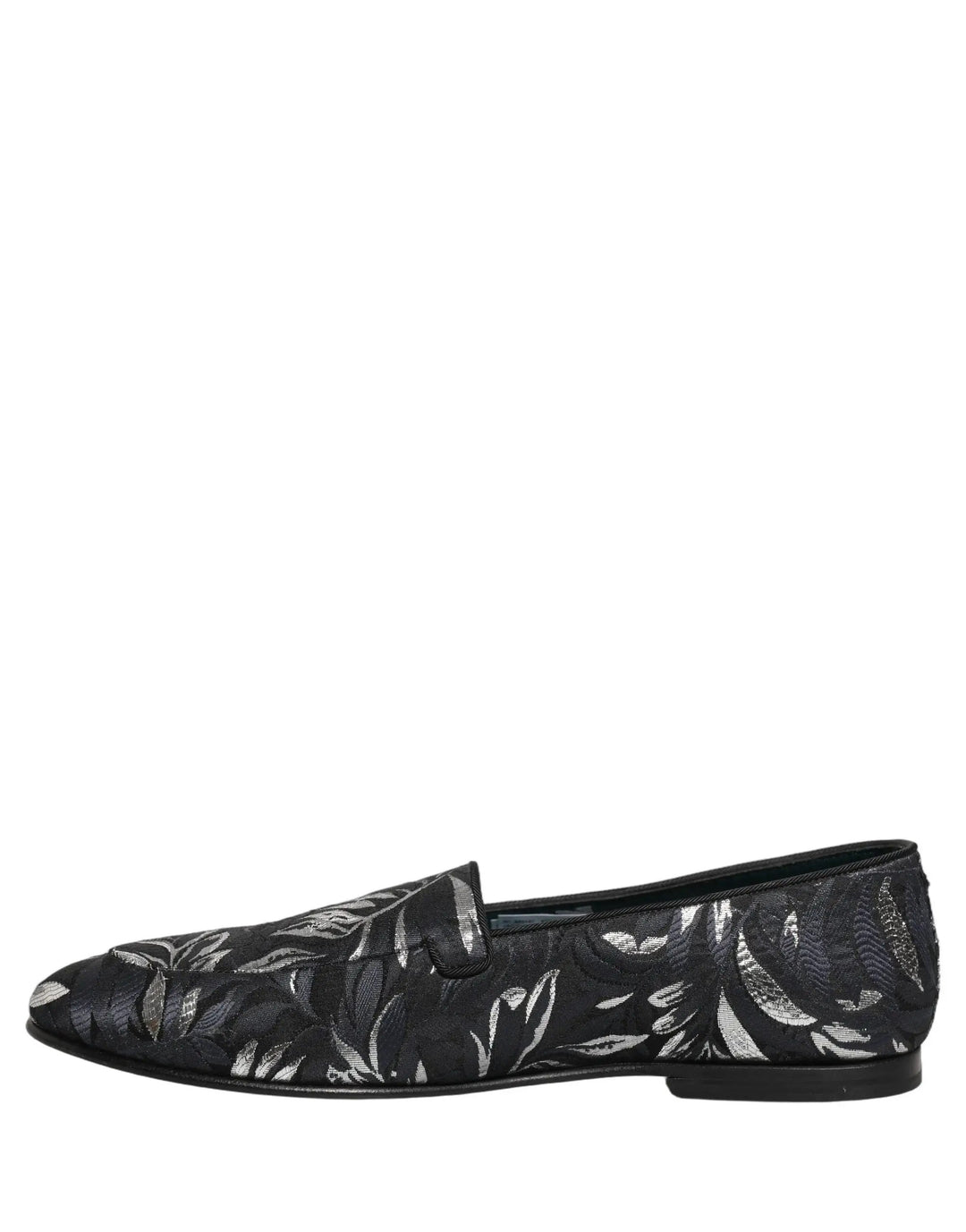 Dolce &amp; Gabbana Black Leaf Embroidery Dress Men Loafers Shoes