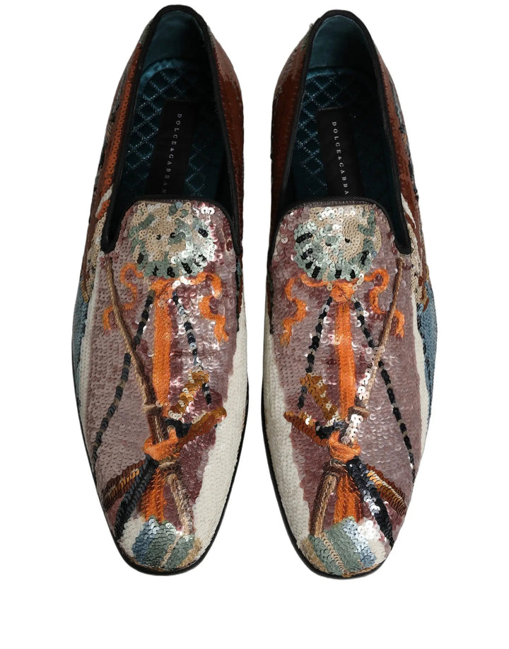 Dolce &amp; Gabbana Multicolor Embroidered Sequin Loafers Shoes