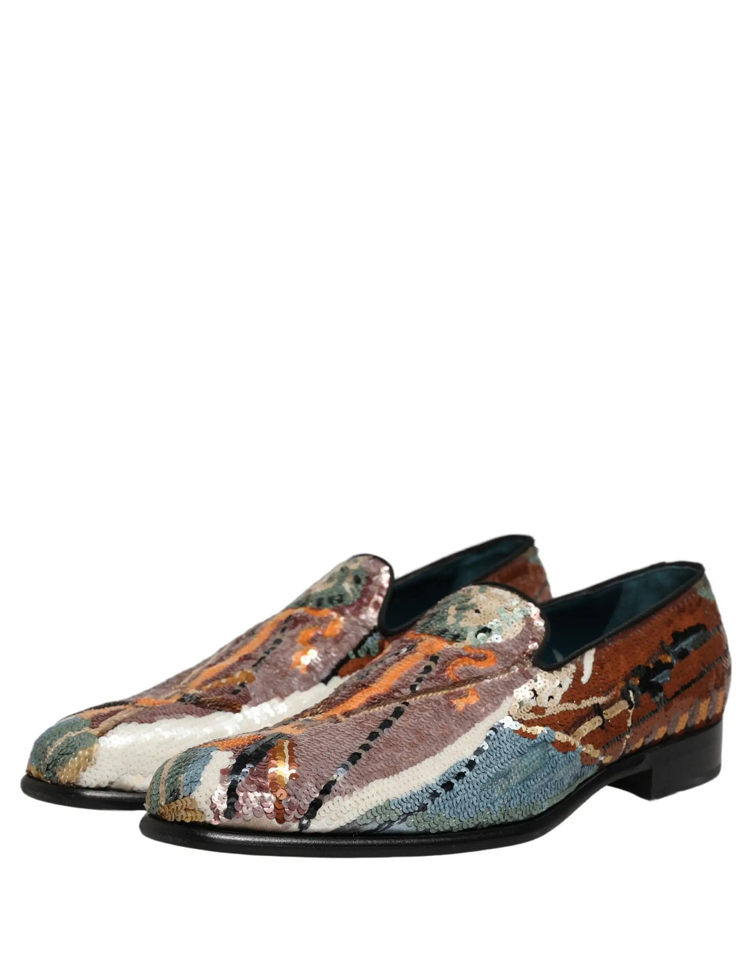 Dolce &amp; Gabbana Multicolor Embroidered Sequin Loafers Shoes