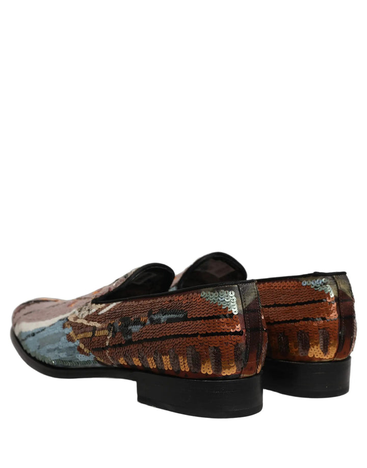Dolce &amp; Gabbana Multicolor Embroidered Sequin Loafers Shoes