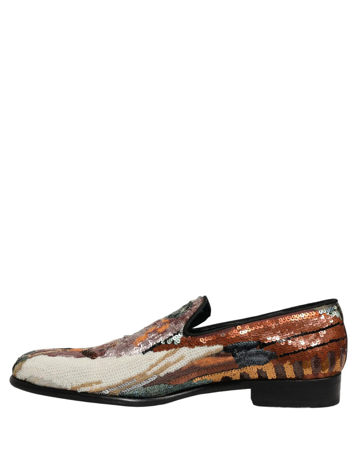 Dolce &amp; Gabbana Multicolor Embroidered Sequin Loafers Shoes