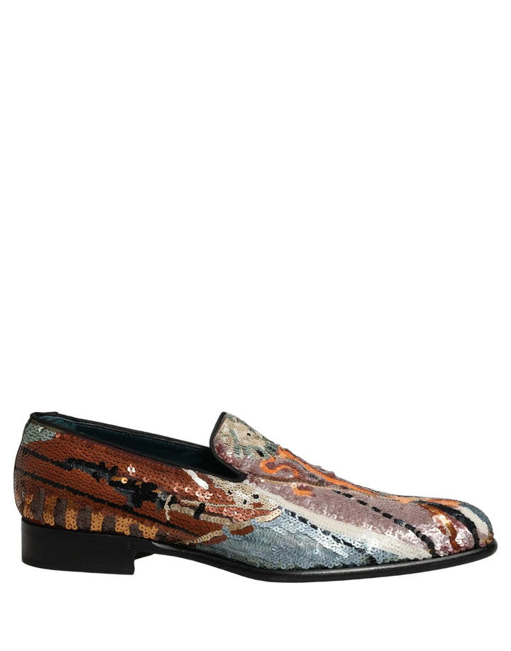 Dolce &amp; Gabbana Multicolor Embroidered Sequin Loafers Shoes
