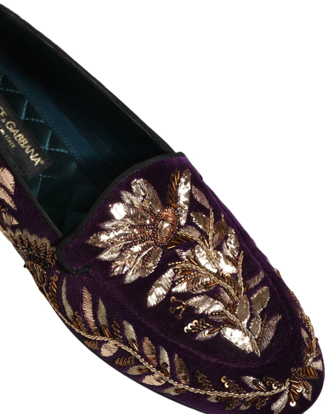 Dolce &amp; Gabbana Violet Velvet Floral Embroidery Loafers Shoes