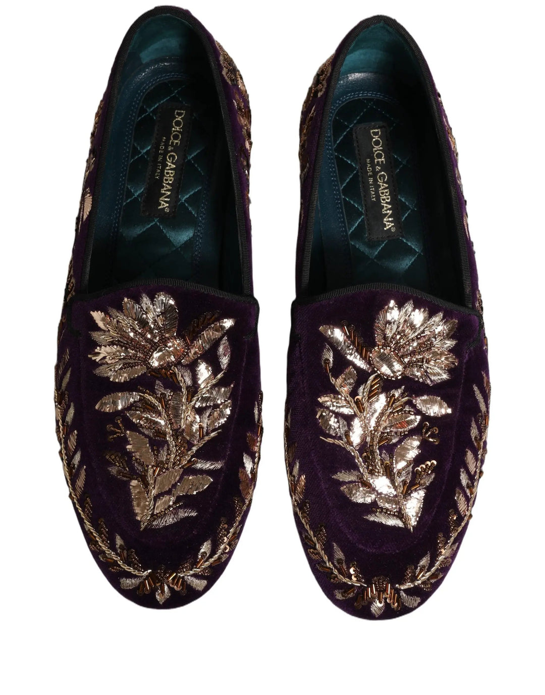 Dolce &amp; Gabbana Violet Velvet Floral Embroidery Loafers Shoes