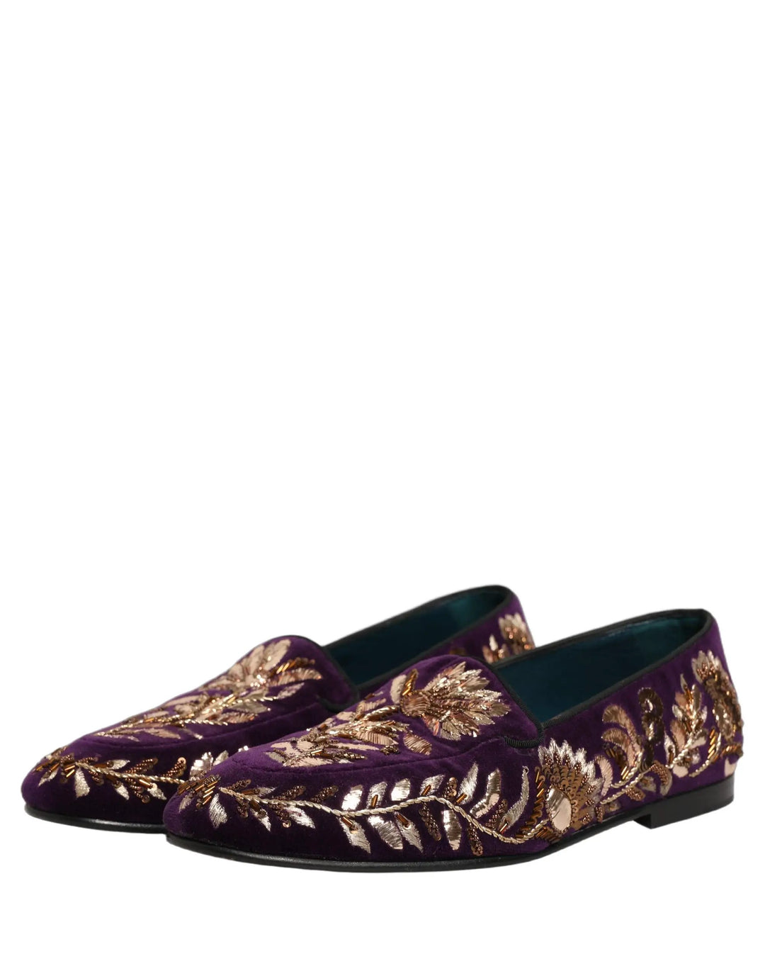 Dolce &amp; Gabbana Violet Velvet Floral Embroidery Loafers Shoes