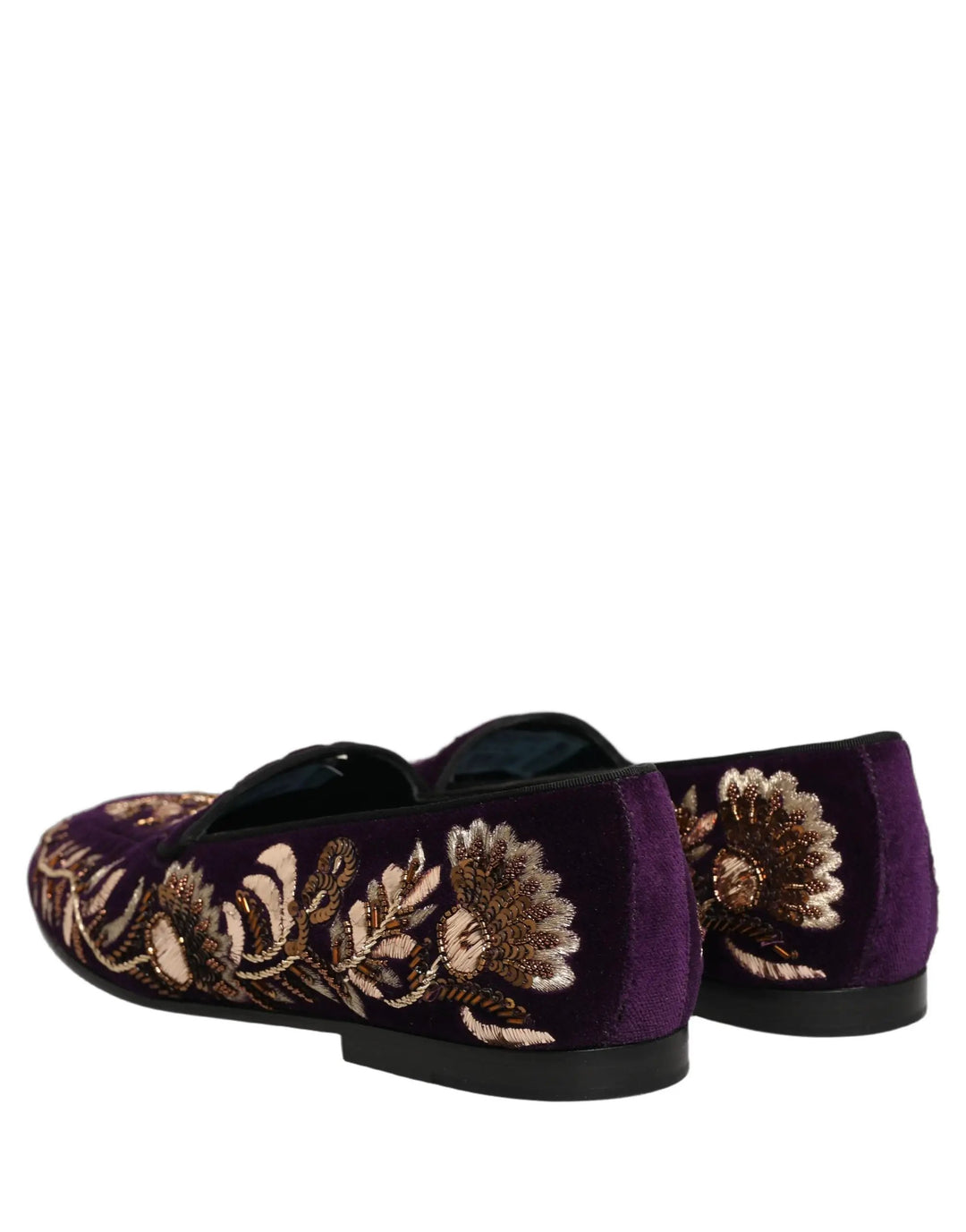 Dolce &amp; Gabbana Violet Velvet Floral Embroidery Loafers Shoes
