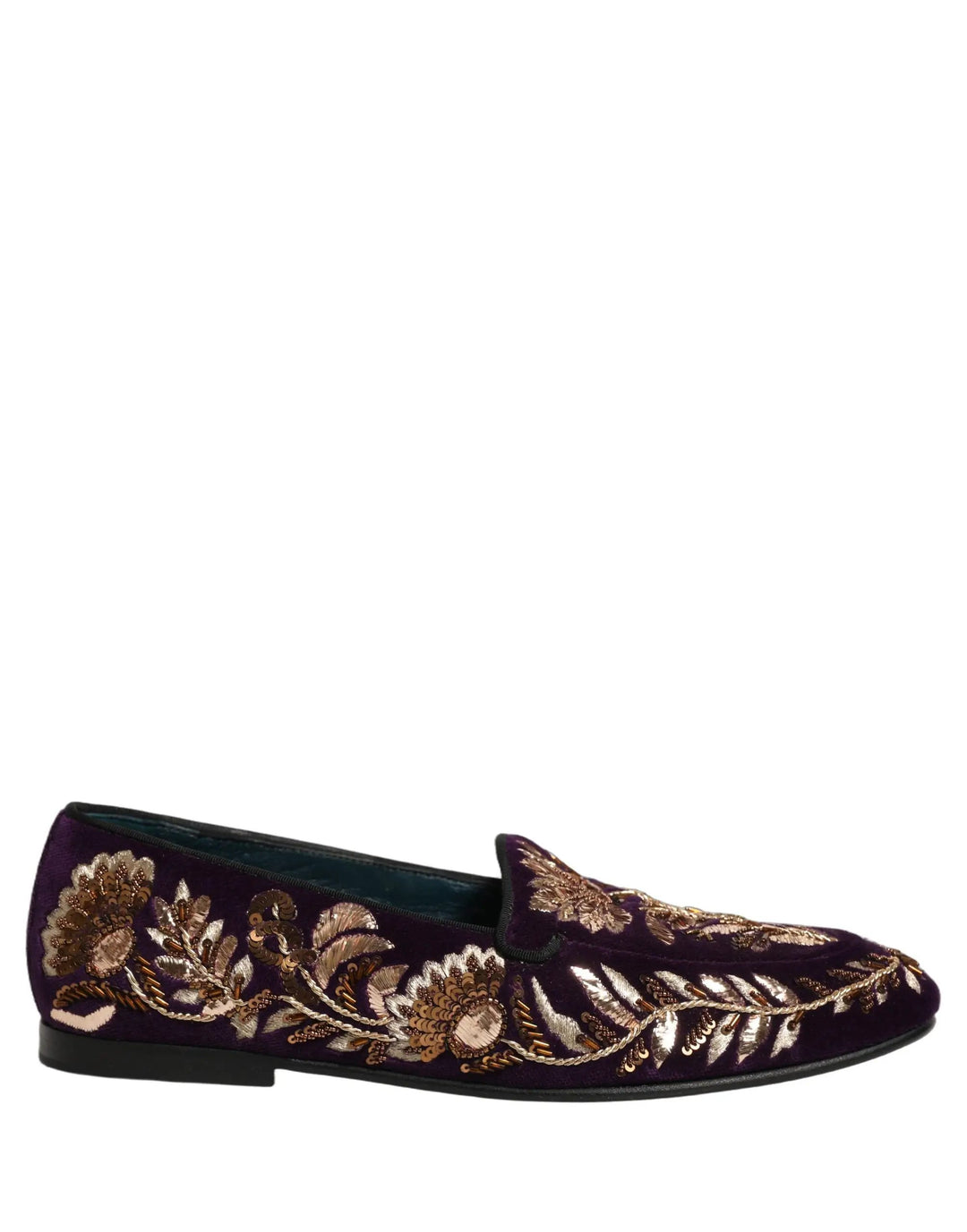 Dolce &amp; Gabbana Violet Velvet Floral Embroidery Loafers Shoes