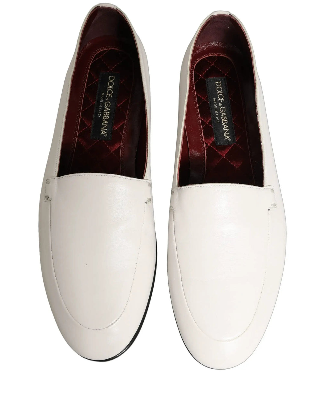 Dolce &amp; Gabbana White Leather Logo Slip On Men Loafers Shoes