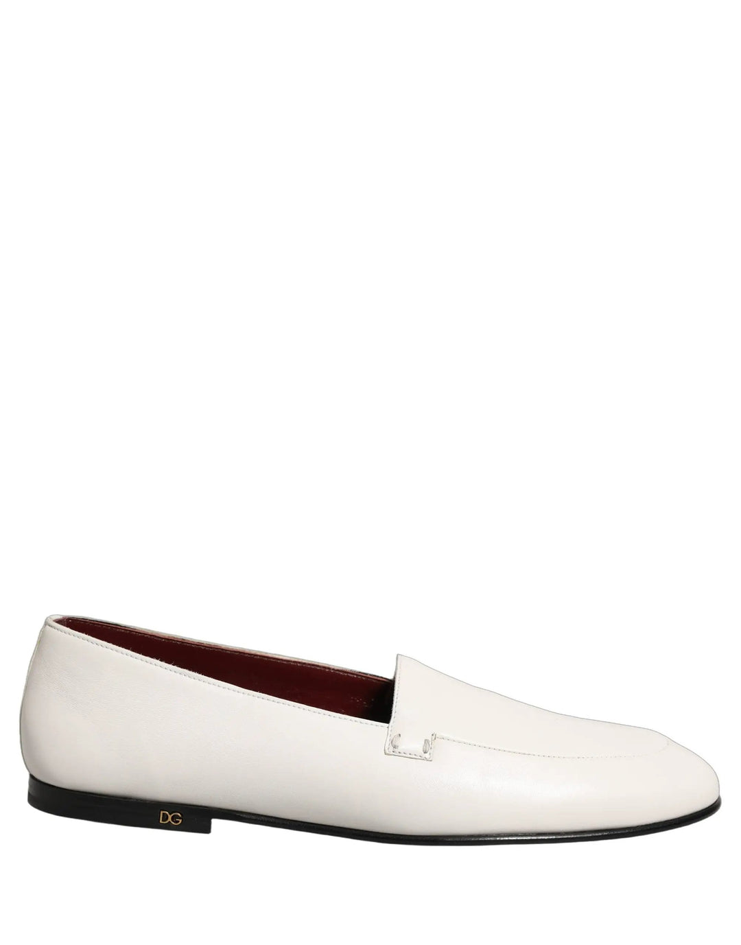 Dolce &amp; Gabbana White Leather Logo Slip On Men Loafers Shoes