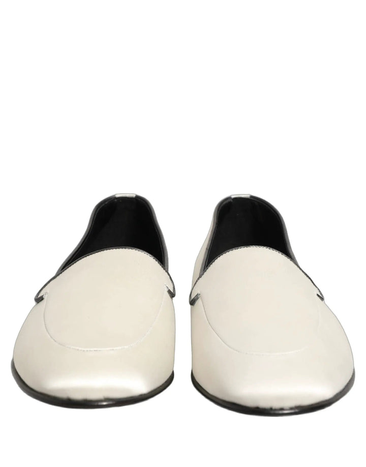 Dolce &amp; Gabbana White Satin Logo Slip On Flats Loafers Shoes