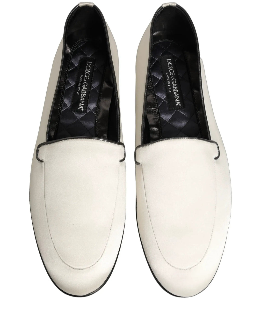 Dolce &amp; Gabbana White Satin Logo Slip On Flats Loafers Shoes
