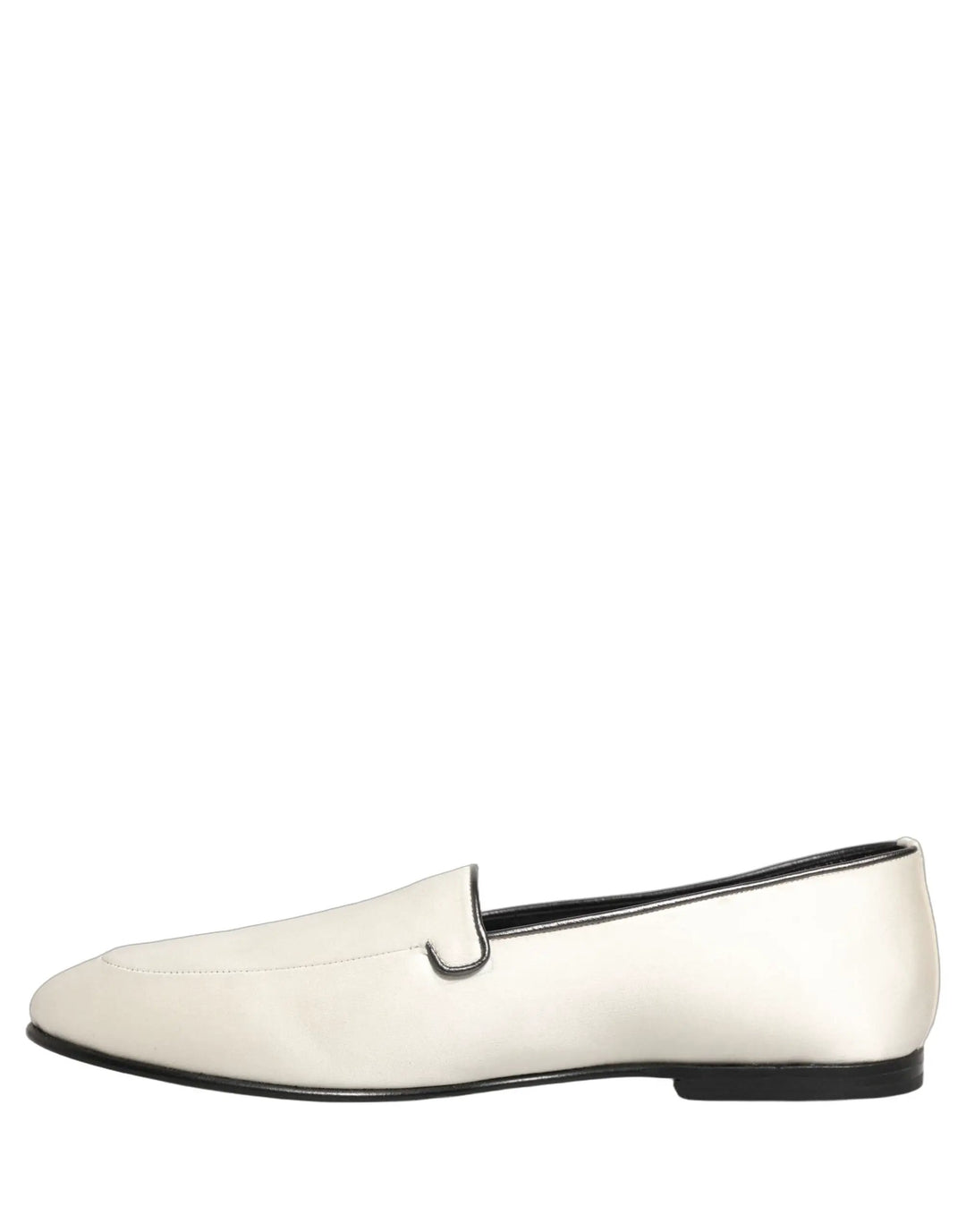 Dolce &amp; Gabbana White Satin Logo Slip On Flats Loafers Shoes