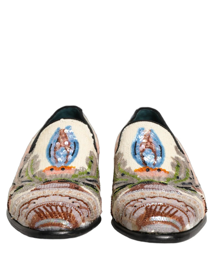 Dolce &amp; Gabbana Multicolor Sequin Embroidered Loafers Shoes