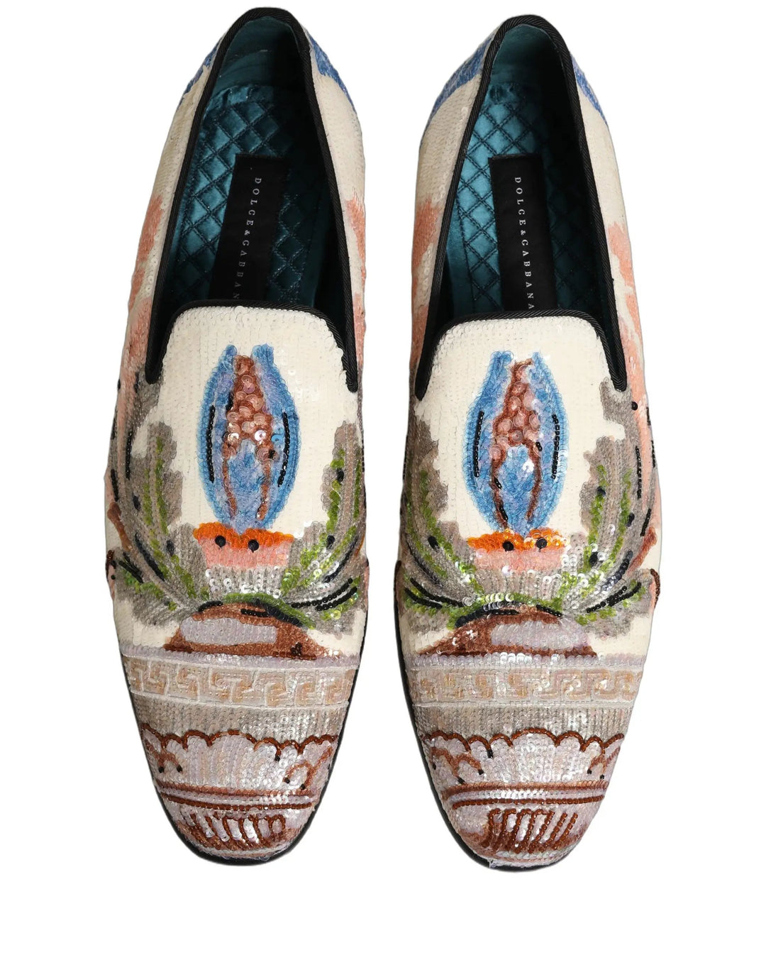 Dolce &amp; Gabbana Multicolor Sequin Embroidered Loafers Shoes
