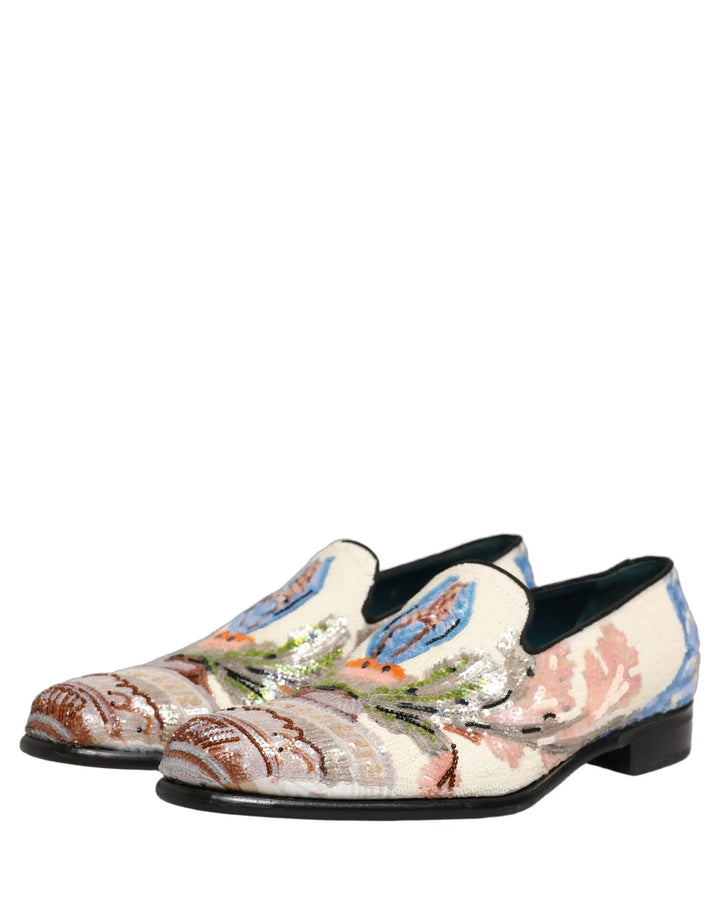Dolce &amp; Gabbana Multicolor Sequin Embroidered Loafers Shoes