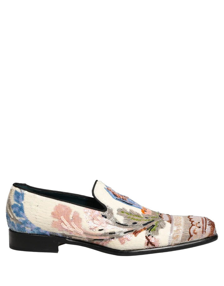 Dolce &amp; Gabbana Multicolor Sequin Embroidered Loafers Shoes
